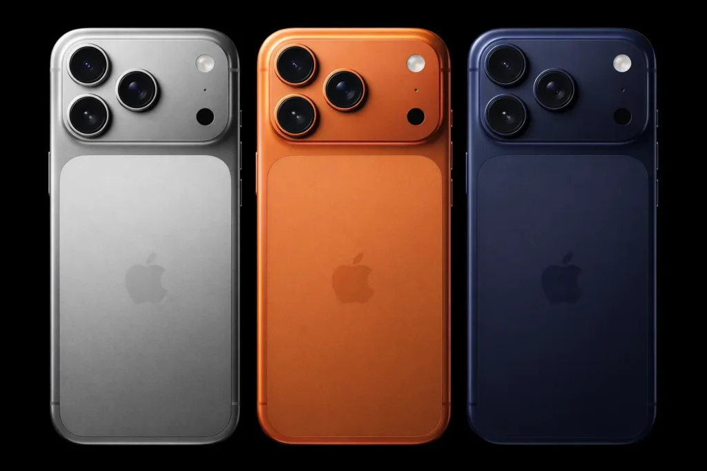 apple iphone 17 pro front and back design with titanium frame and triple camera setup