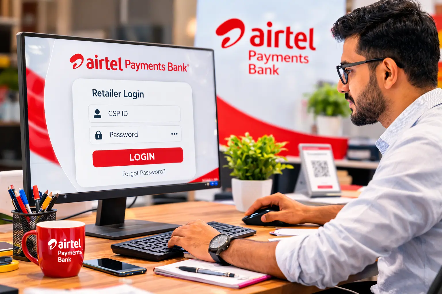 Airtel Payments Bank CSP Id PC ME Login Kaise Kare 2026 retailer portal login process on desktop computer