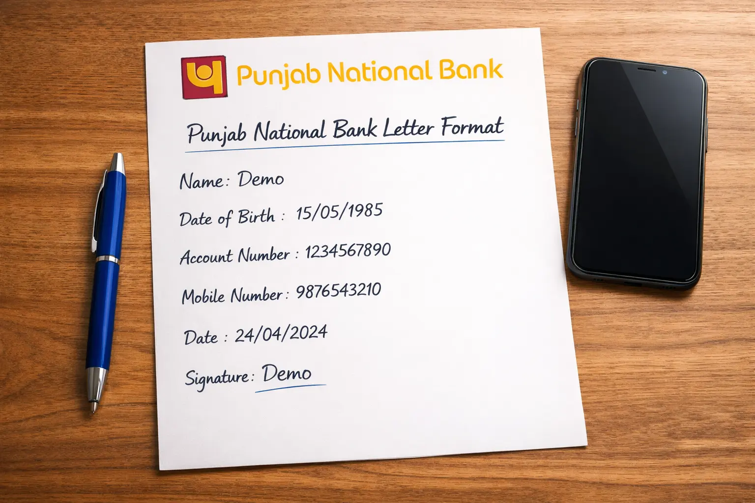 Punjab National Bank letter format in Hindi handwritten bank application sample for PNB bank manager