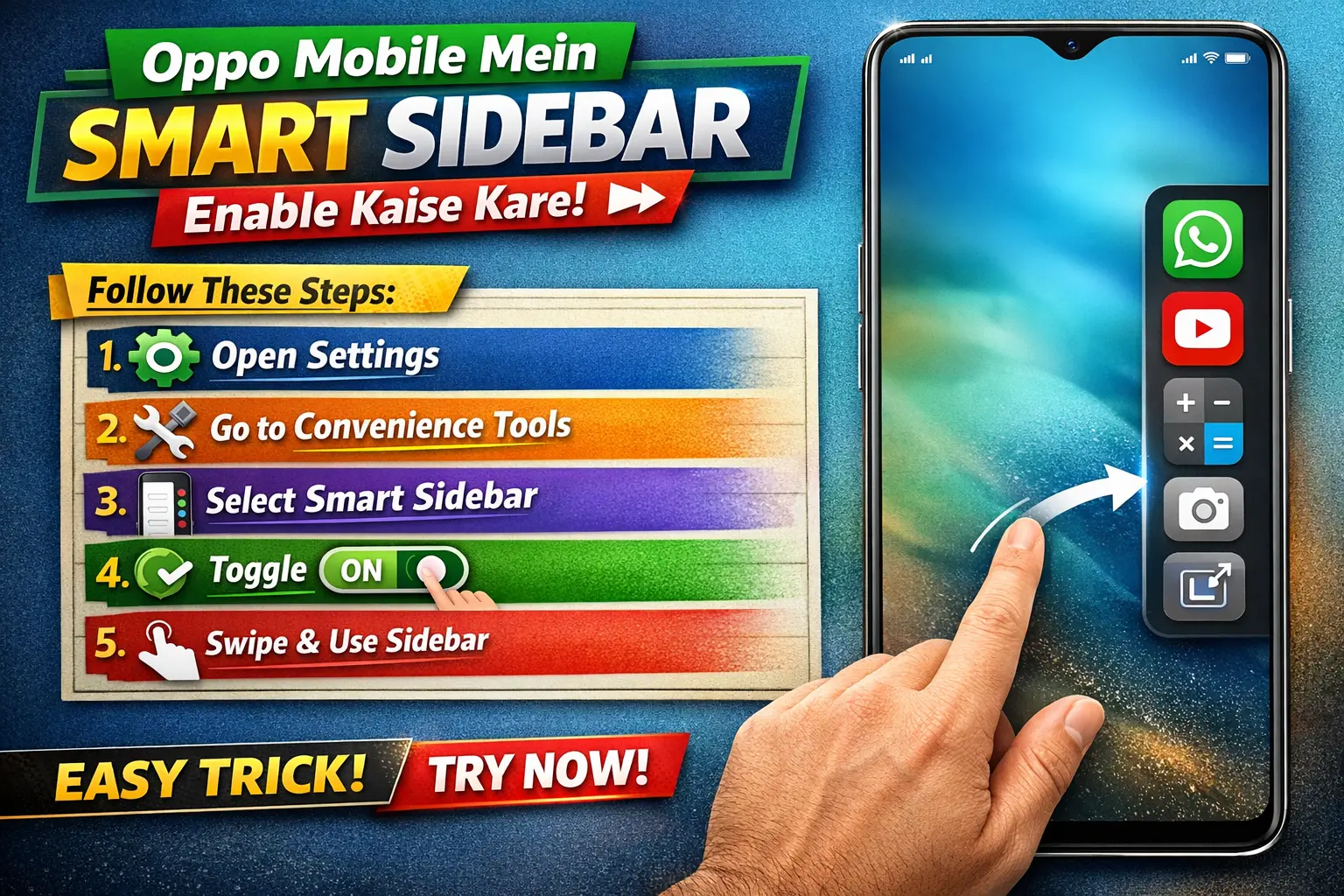 Oppo mobile mein smart sidebar enable kaise kare step by step guide