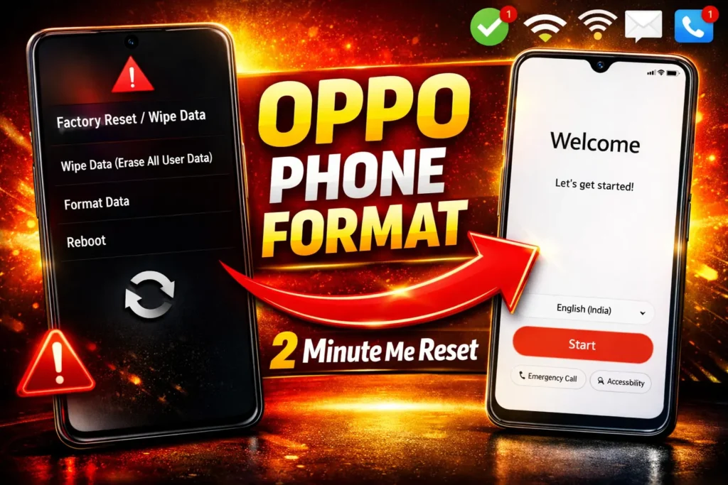 1️⃣ Oppo Mobile Format Kaise Kare (2026) – 2 Minute Me Phone Reset Karne Ka Asaan Tarika