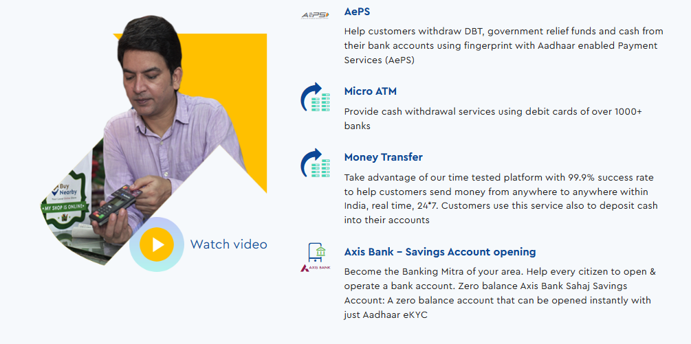 PayNearby retailer ID online registration thumbnail featuring an Indian tech creator, smartphone, laptop, and step-by-step retailer signup process