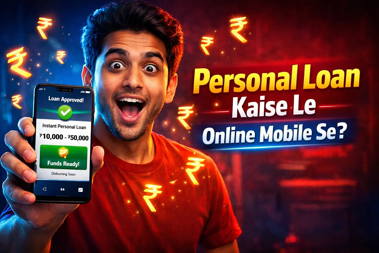 personal loan kaise le online mobile se, Indian man using smartphone for instant loan approval, mobile loan app interface, ₹50000 loan approval screen, fintech app loan process 2026